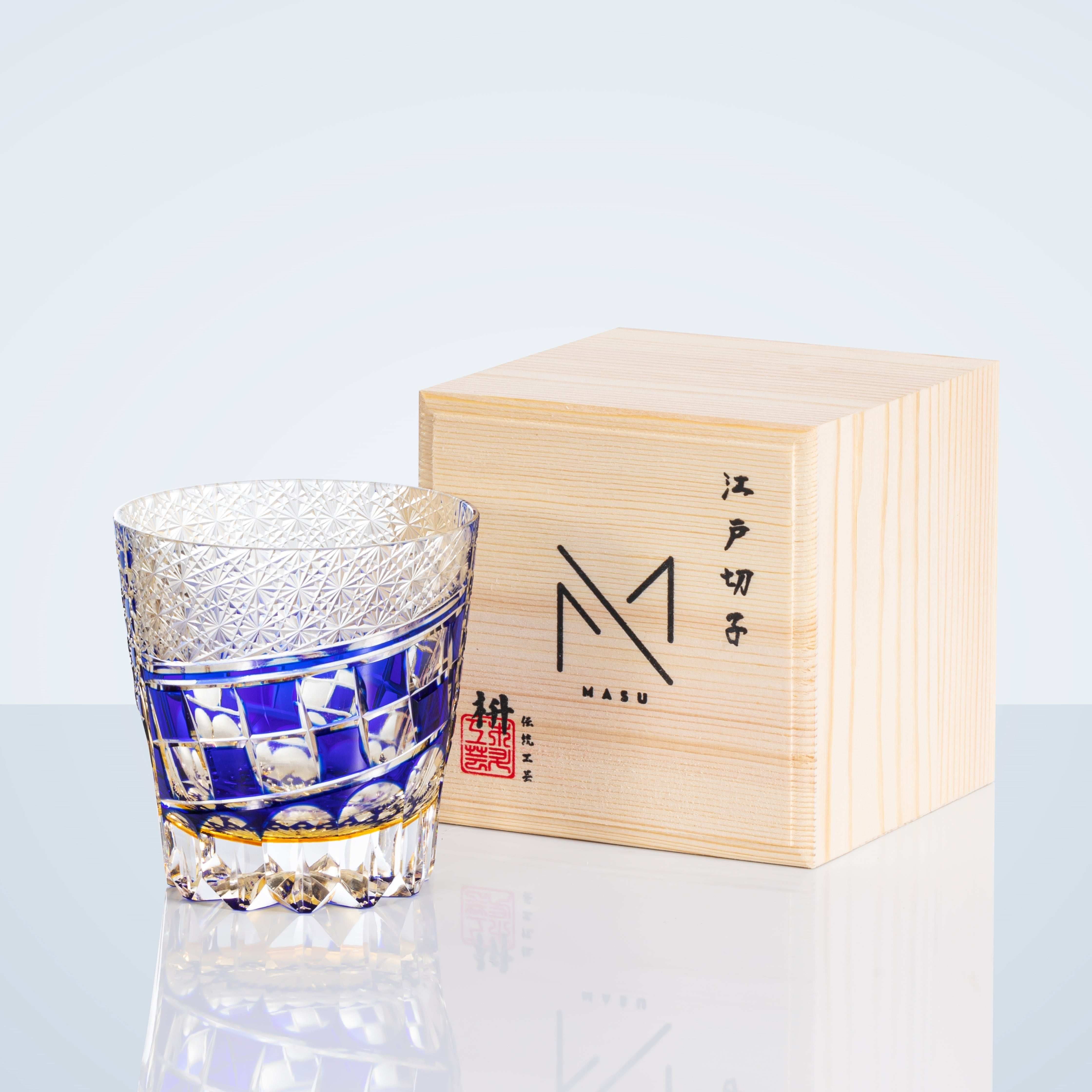 ClayWhispers Handcrafted Sapphire Motif Whisky Glass With Wooden Box