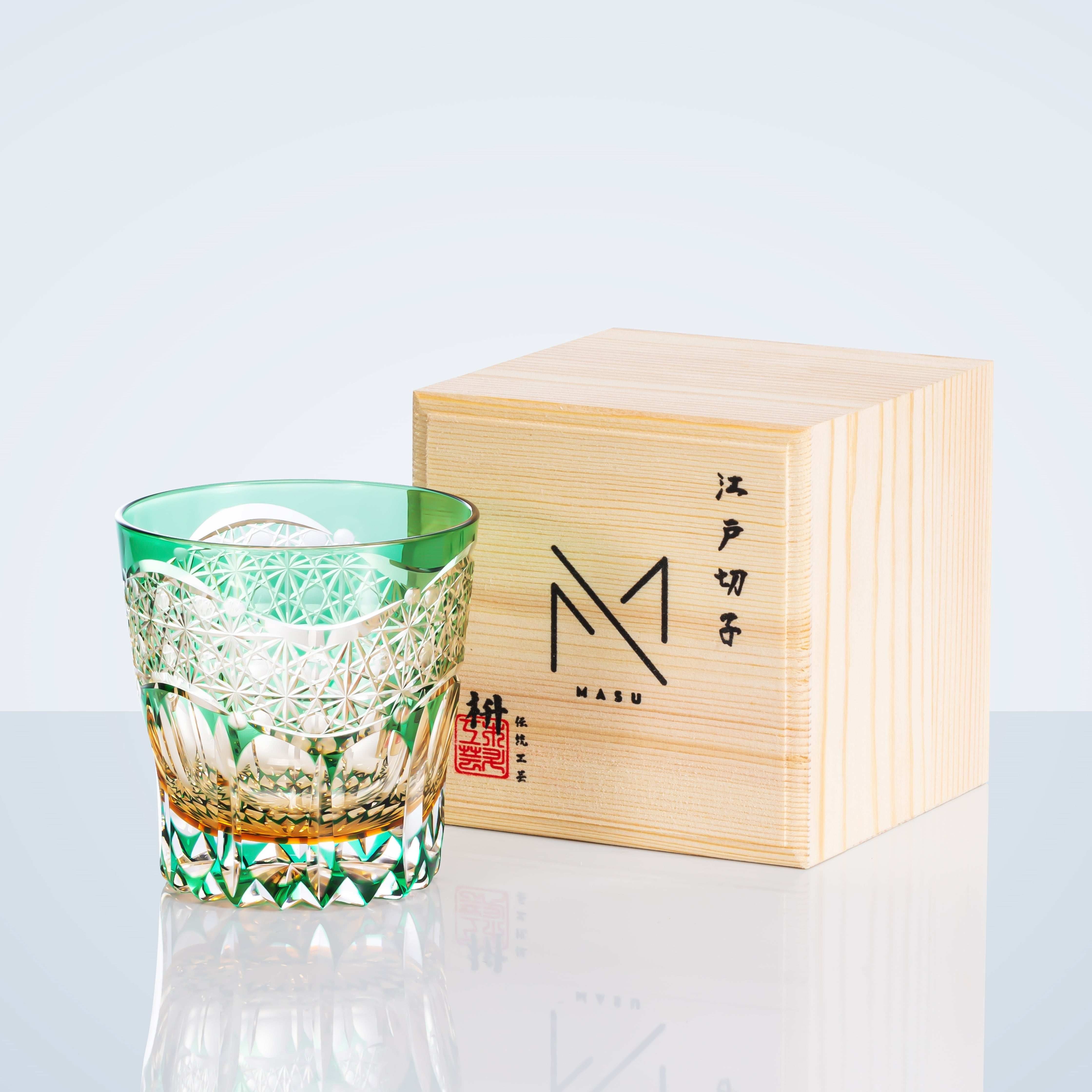 ClayWhispers Handcrafted Emerald Prism Whisky Glass With Wooden Box