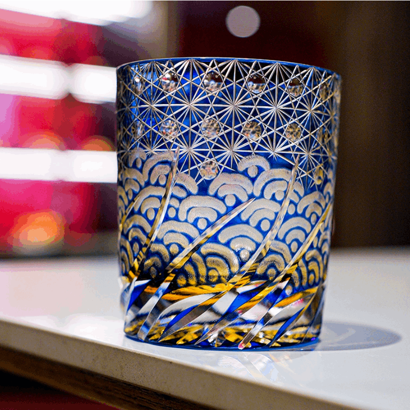ClayWhispers Handcrafted Blue Amber Whisky Glass With Wooden Box
