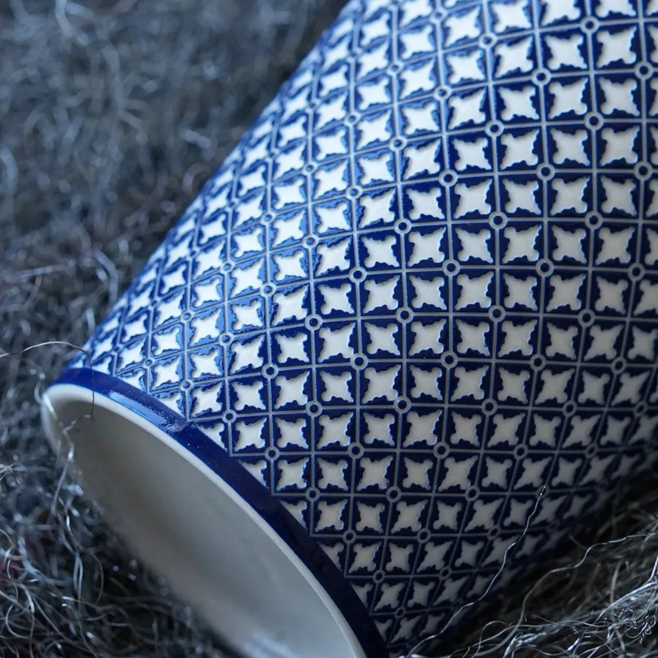 Japanese Underglaze Carved Floral Lattice Drinking Cup