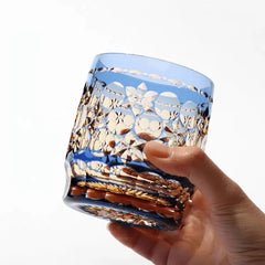 Edo Kiriko Blue & Gold Whiskey Glass – Limited Edition Hand-Cut Design