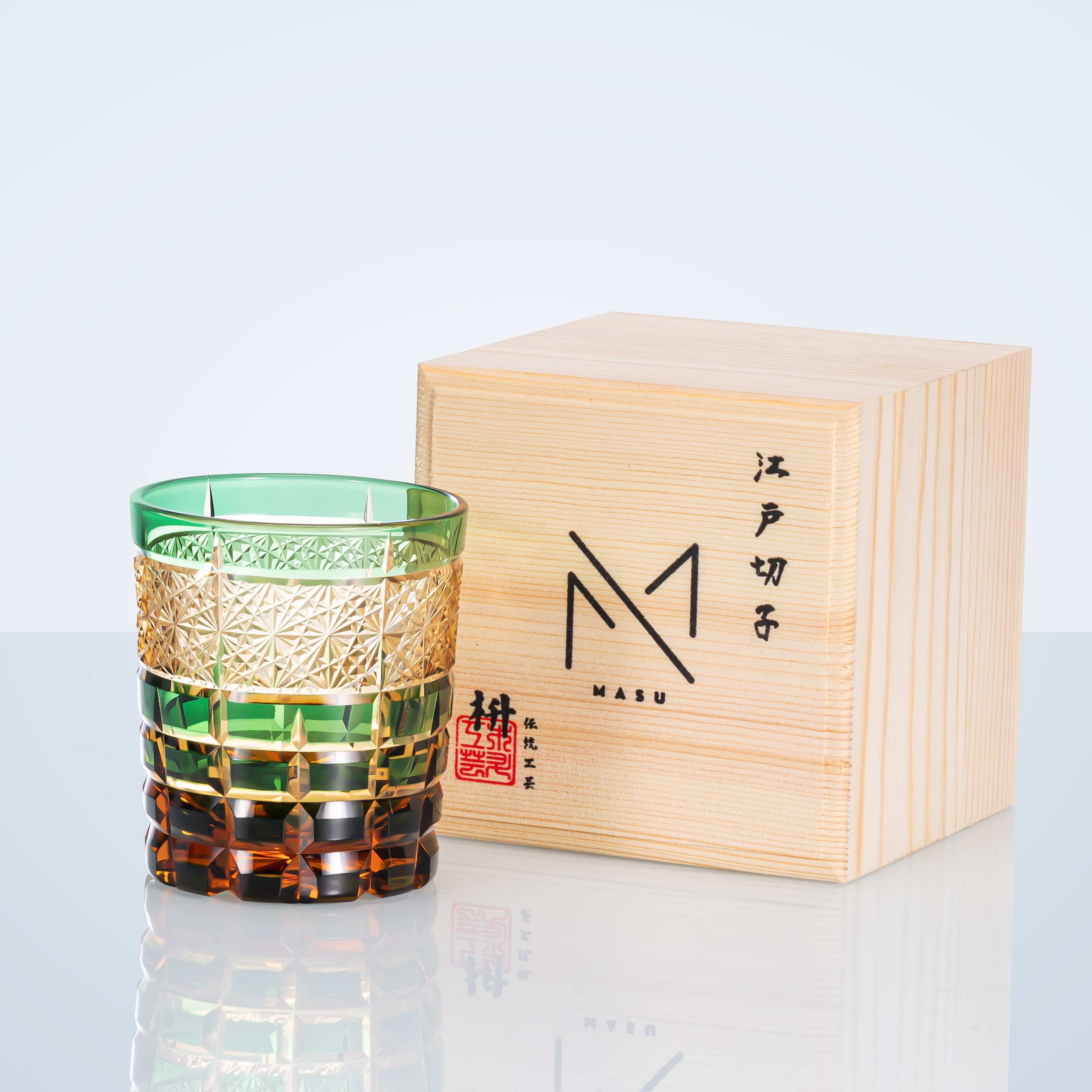 ClayWhispers Handcrafted Diamond Amber Whisky Glass With Wooden Box