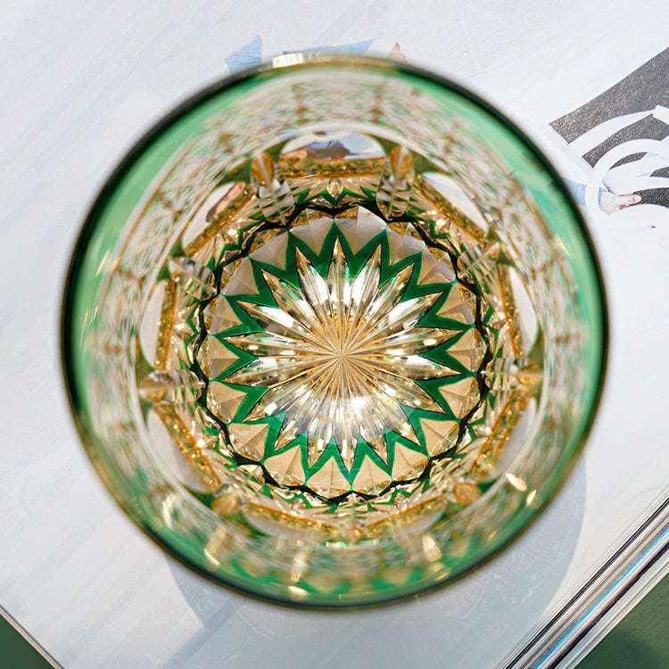 ClayWhispers Handcrafted Emerald Prism Whisky Glass With Wooden Box