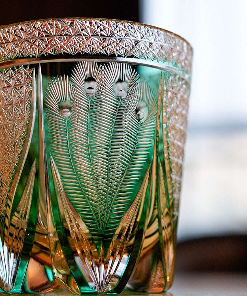 ClayWhispers Handcrafted Emerald Peacock Whisky Glass With Wooden Box
