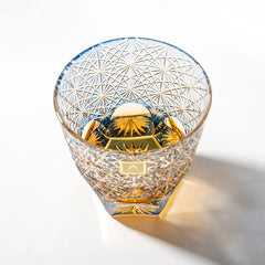 Edo Kiriko Handcrafted Blue Daisy Lead-Free Crystal Whiskey Glass-320ML