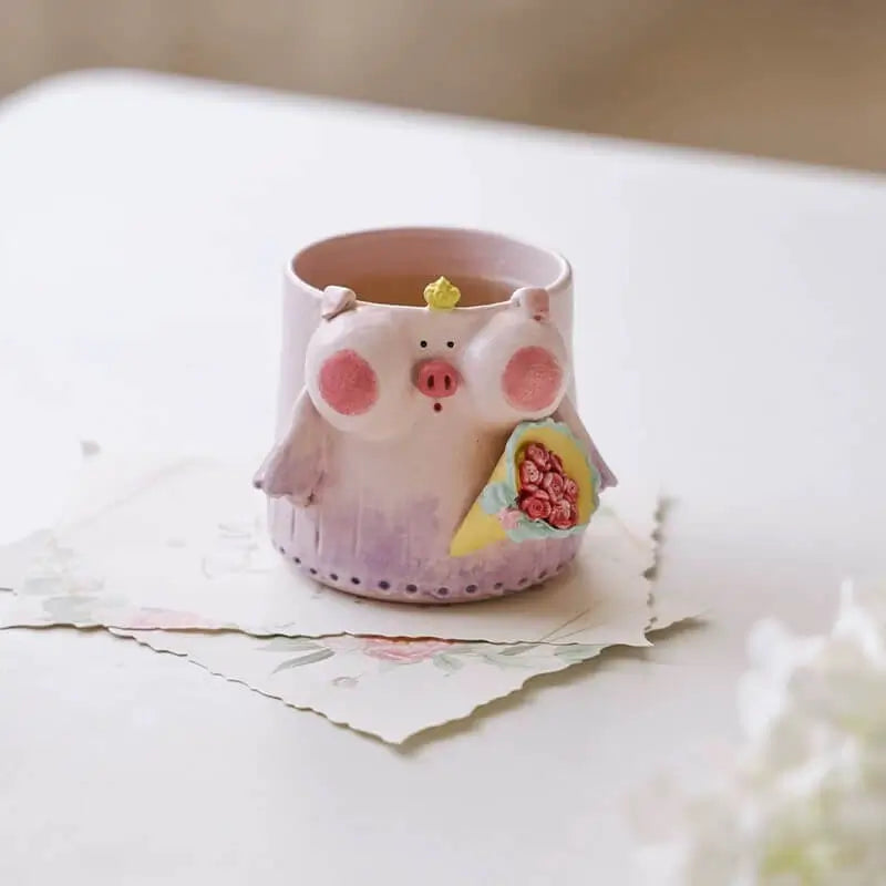French Romantic Couple Mug - Wedding Piggy Coffee Cup Set, Bride & Groom Gift for Newlyweds