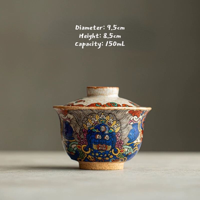 Hand-Painted Mahakala Tea Cup - Wabi-Sabi Style Ceramic Chawan - Jiujue Tang Artisan Collection