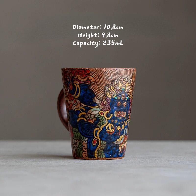 Hand-Painted Mahakala Tea Cup - Wabi-Sabi Style Ceramic Chawan - Jiujue Tang Artisan Collection