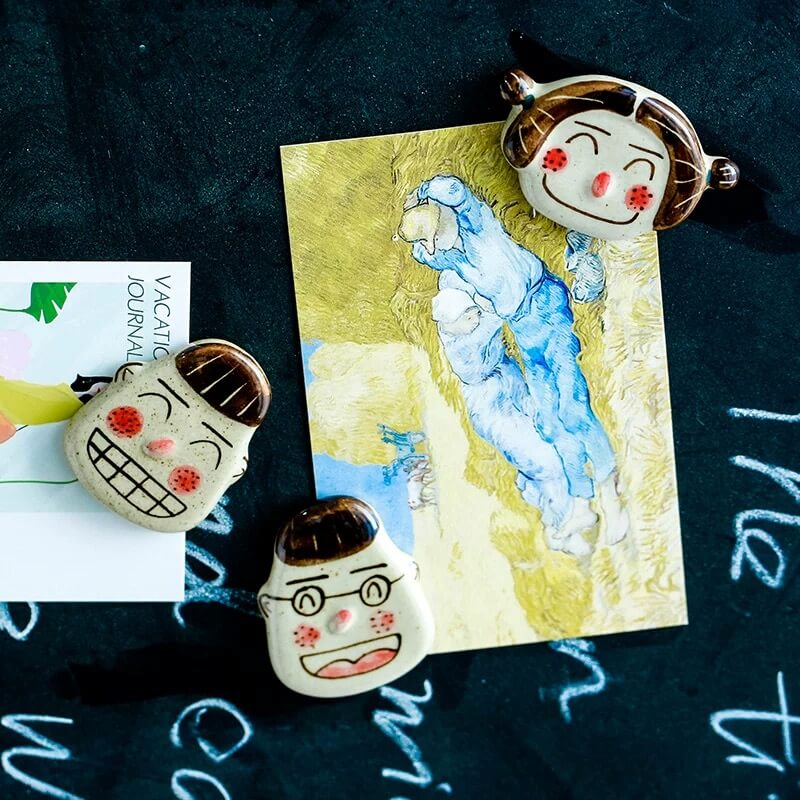 Whimsical Hand-Painted Ceramic Fridge Magnets - Cute Cartoon Decor, Fun Kitchen Accessories & Creative Blackboard Clips
