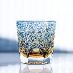 Edo Kiriko Handmade Lead-Free Blue Starburst Crystal Whiskey Glass