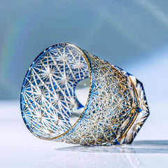 Edo Kiriko Handmade Lead-Free Blue Starburst Crystal Whiskey Glass