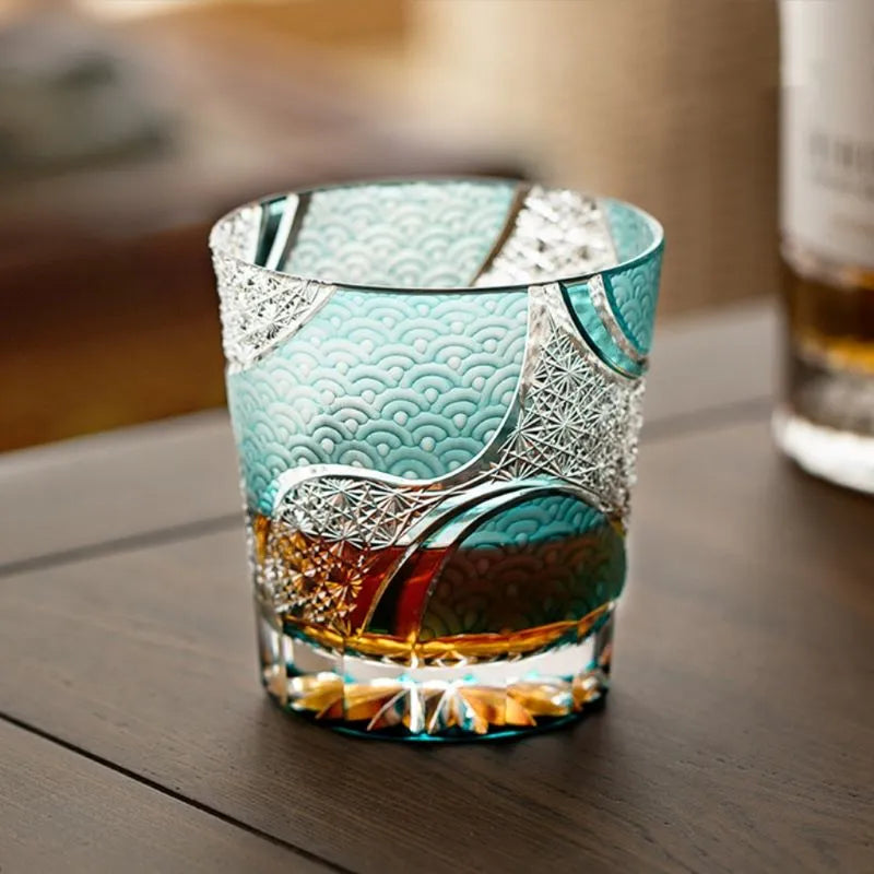 Edo Kiriko Ink Blue Cloud Whiskey Glass – Japanese Hand-Cut Crystal Tumbler