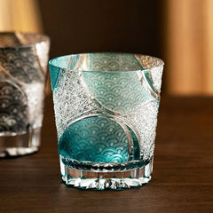 Edo Kiriko Ink Blue Cloud Whiskey Glass – Japanese Hand-Cut Crystal Tumbler