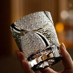 Edo Kiriko Ink Blue Cloud Whiskey Glass – Japanese Hand-Cut Crystal Tumbler