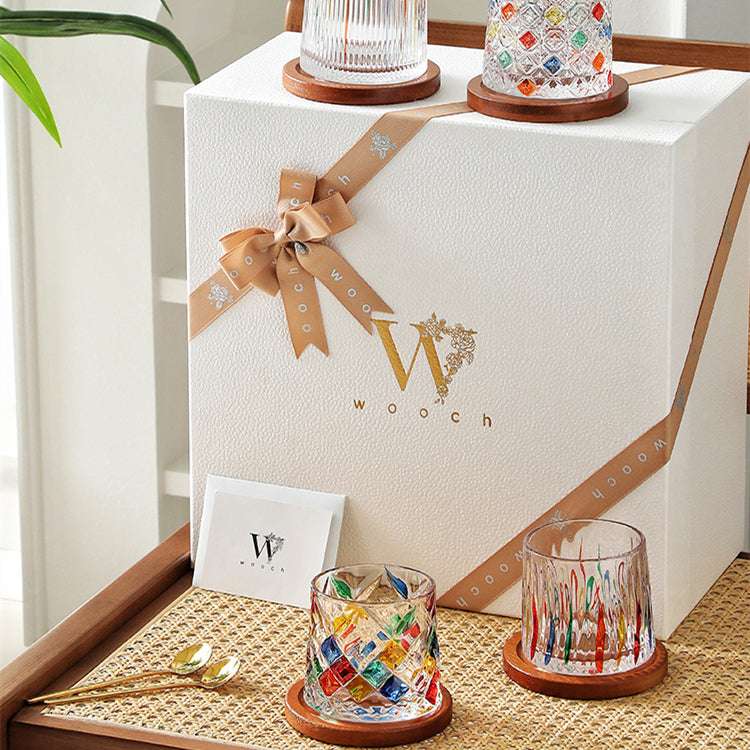 ClayWhispers Rotating Multi Color Stained Whisky Glass With Gift Box