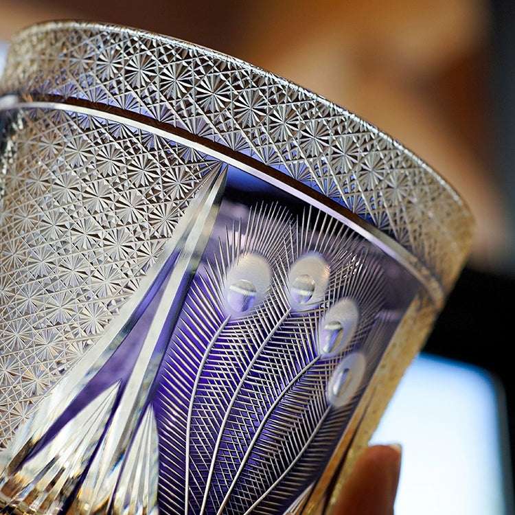 ClayWhispers Handcrafted Violet Peacock Whisky Glass With Wooden Box