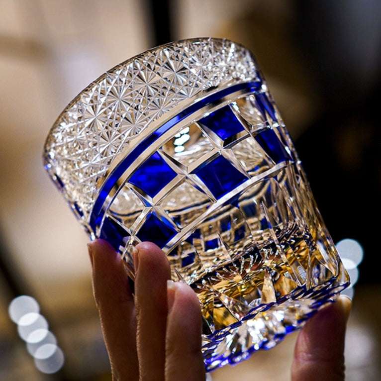 ClayWhispers Handcrafted Sapphire Motif Whisky Glass With Wooden Box