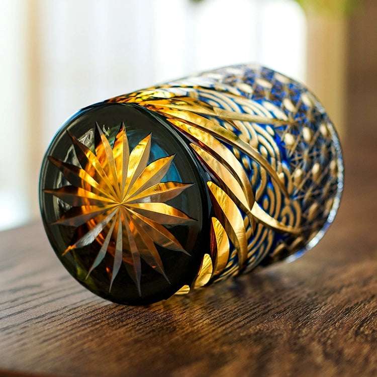 ClayWhispers Handcrafted Blue Amber Whisky Glass With Wooden Box