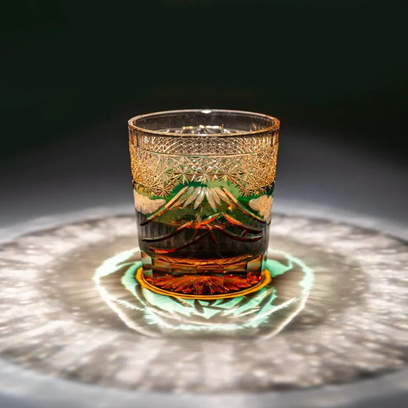 Edo Kiriko Handcrafted Mount Fuji Whiskey Glass – Green Edition