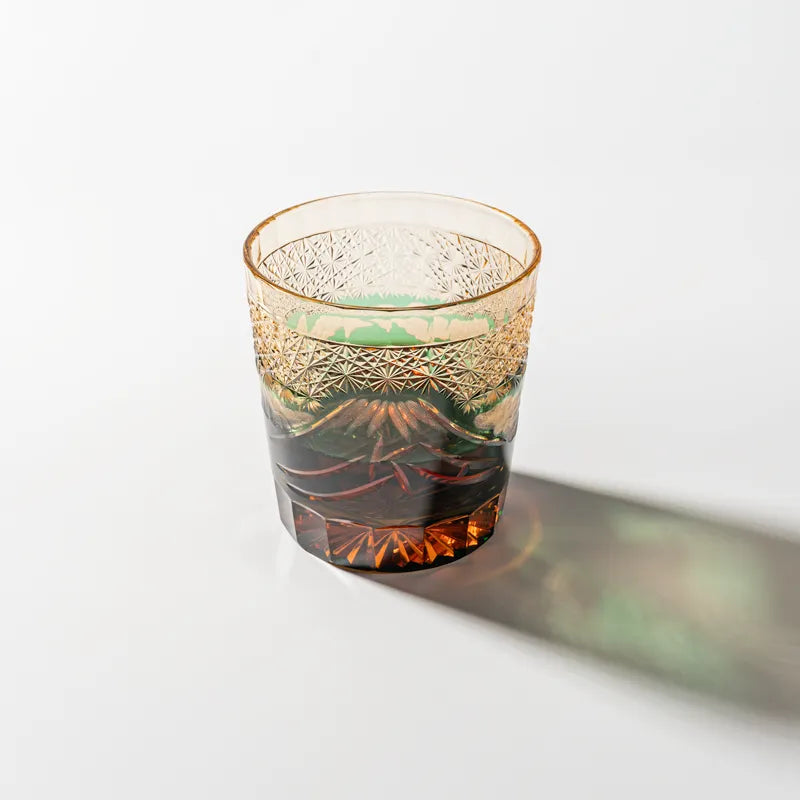 Edo Kiriko Handcrafted Mount Fuji Whiskey Glass – Green Edition