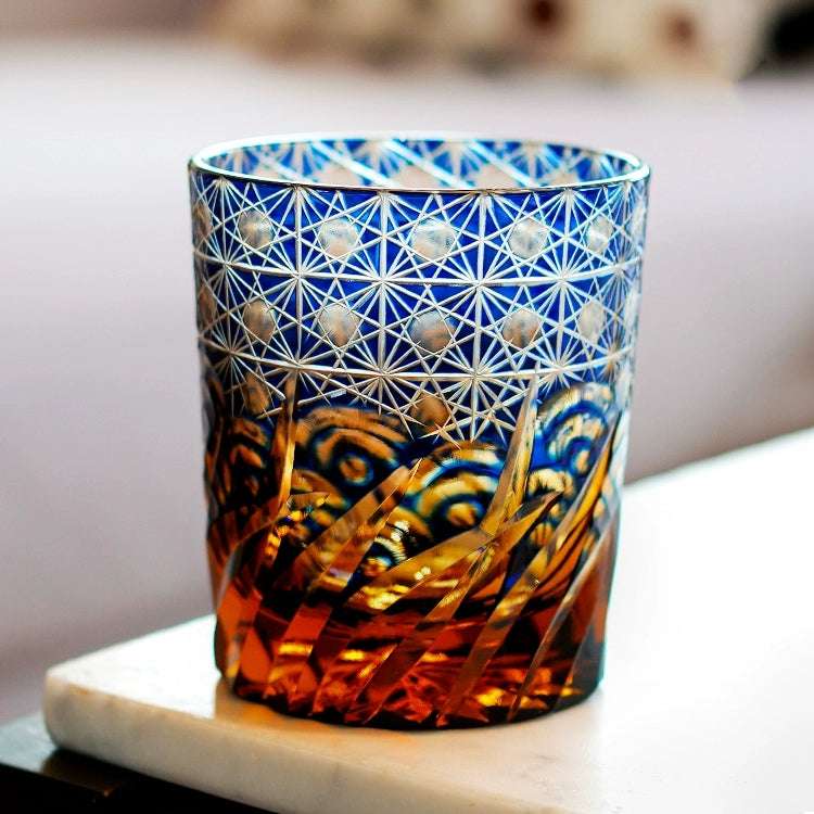 ClayWhispers Handcrafted Blue Amber Whisky Glass With Wooden Box