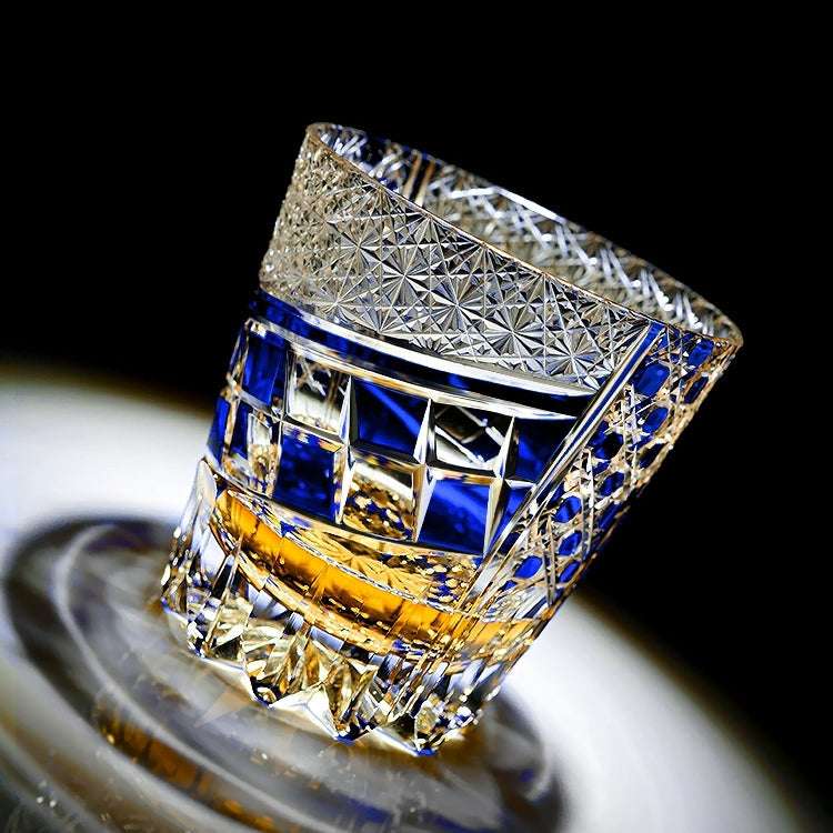ClayWhispers Handcrafted Sapphire Motif Whisky Glass With Wooden Box