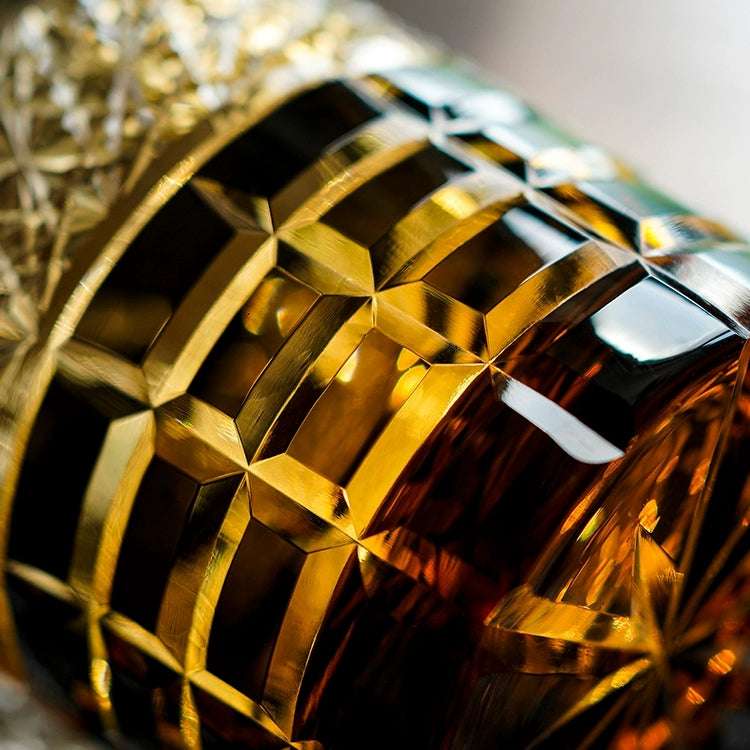 ClayWhispers Handcrafted Diamond Amber Whisky Glass With Wooden Box