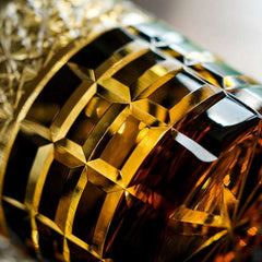 ClayWhispers Handcrafted Diamond Amber Whisky Glass With Wooden Box