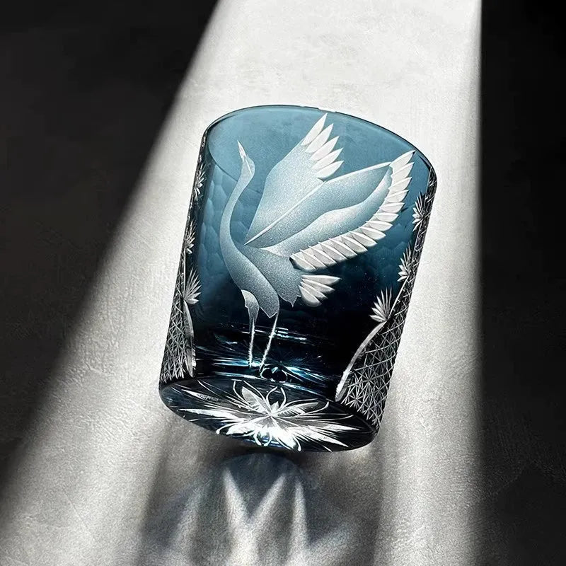 Edo Kiriko Handcrafted Soaring Crane Whisky Glass