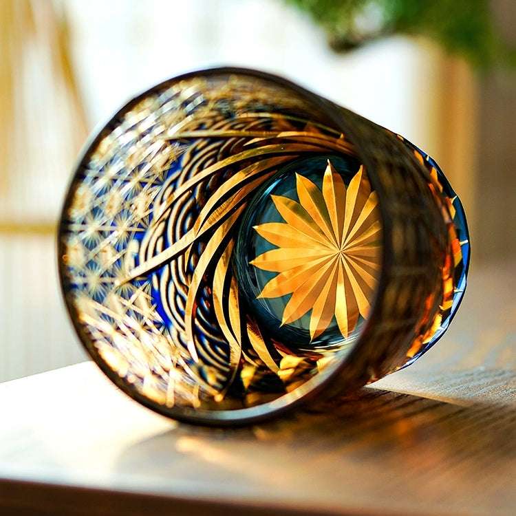 ClayWhispers Handcrafted Blue Amber Whisky Glass With Wooden Box