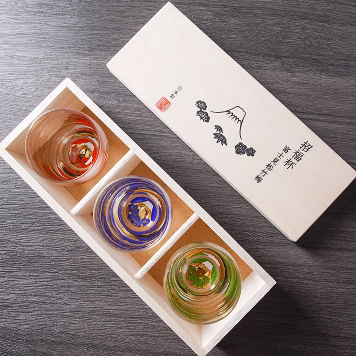 Toyo-Sasaki Handcrafted Shochikubai Sake Glass Set of Three