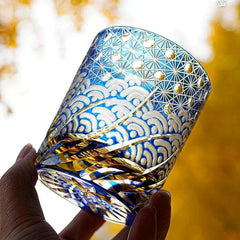 ClayWhispers Handcrafted Blue Amber Whisky Glass With Wooden Box