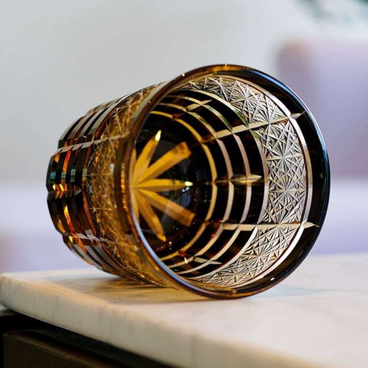ClayWhispers Handcrafted Diamond Amber Whisky Glass With Wooden Box