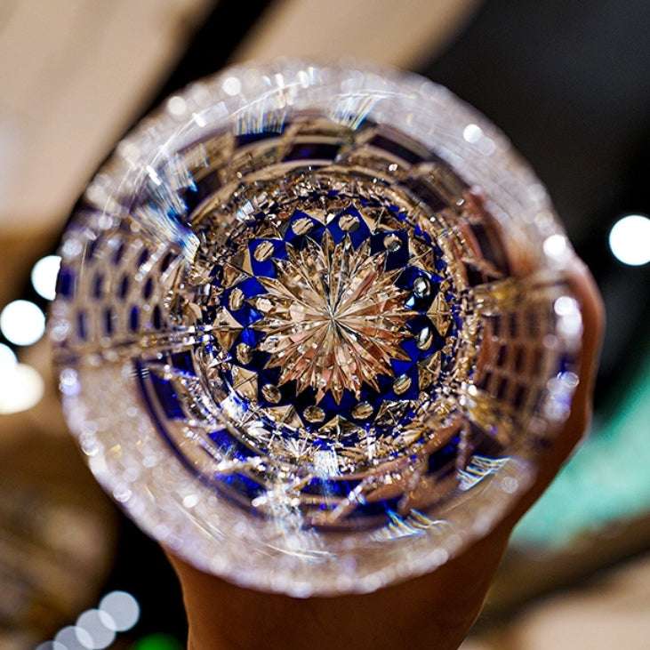 ClayWhispers Handcrafted Sapphire Motif Whisky Glass With Wooden Box
