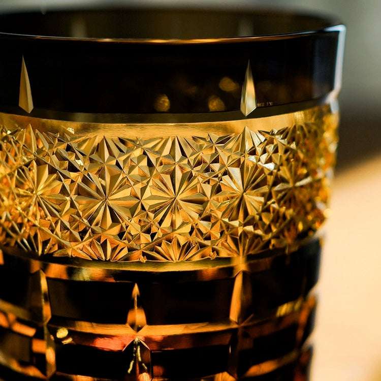 ClayWhispers Handcrafted Diamond Amber Whisky Glass With Wooden Box
