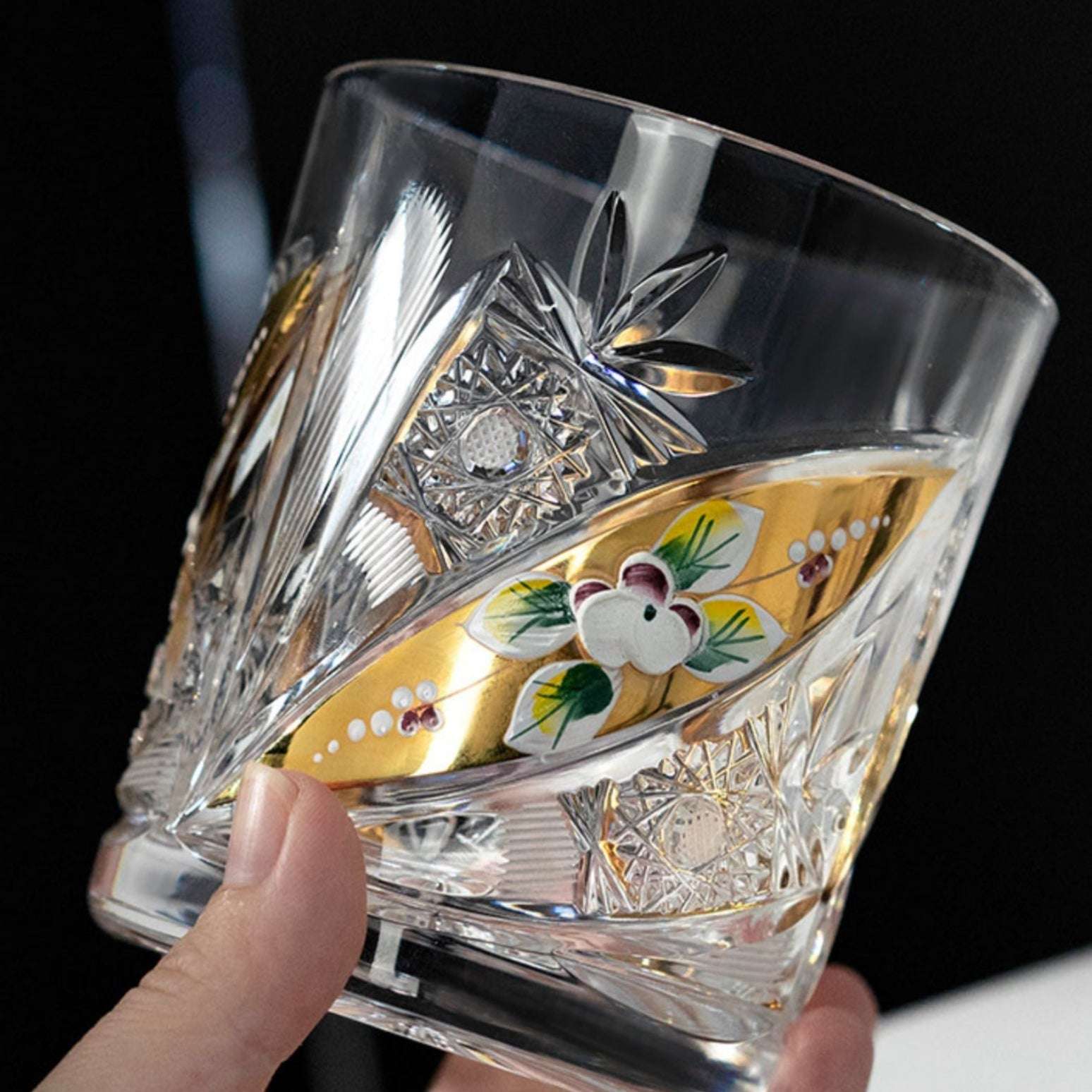 ClayWhispers Bohemia Floral Enamel Crystal Whisky Glasses Gift Set Of Two