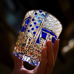 ClayWhispers Handcrafted Sapphire Motif Whisky Glass With Wooden Box