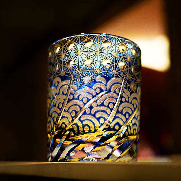 ClayWhispers Handcrafted Blue Amber Whisky Glass With Wooden Box