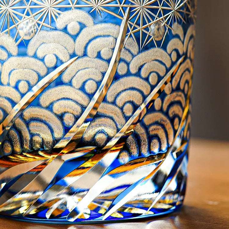 ClayWhispers Handcrafted Blue Amber Whisky Glass With Wooden Box