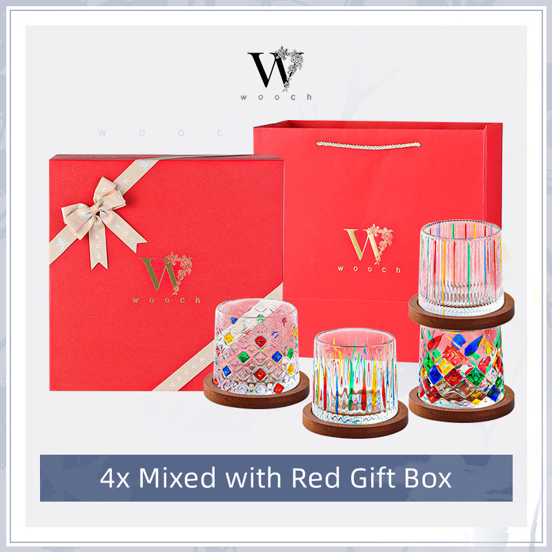 Edo Kiriko Rotating Multi Color Stained Whisky Glass With Gift Box