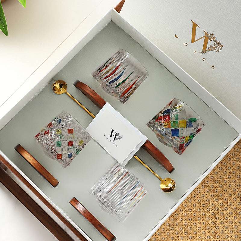 ClayWhispers Rotating Multi Color Stained Whisky Glass With Gift Box