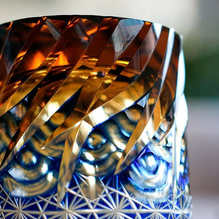 ClayWhispers Handcrafted Blue Amber Whisky Glass With Wooden Box