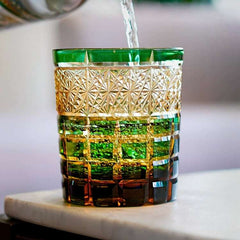 ClayWhispers Handcrafted Diamond Amber Whisky Glass With Wooden Box