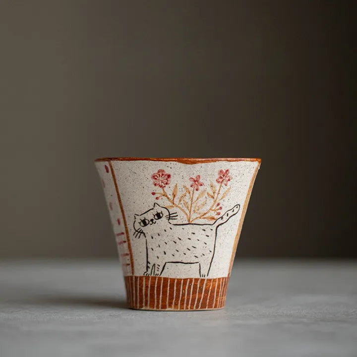 Cat Ceramic Coffee Mug – Original Cute Minimalist Tea Cup & Friendship Gift