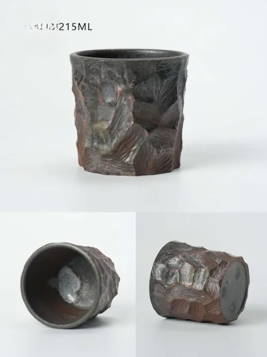 Handcrafted Wood-Fired Ceramic Coffee Mug – Clay Carved Texture Rustic Pottery Cup