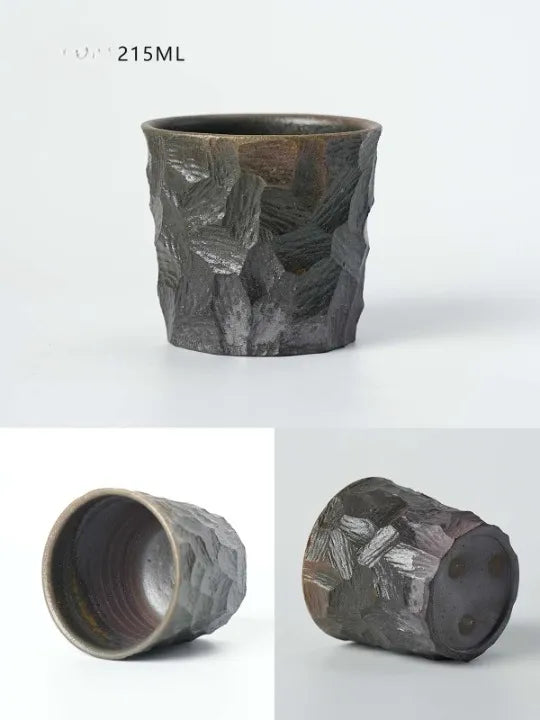 Handcrafted Wood-Fired Ceramic Coffee Mug – Clay Carved Texture Rustic Pottery Cup