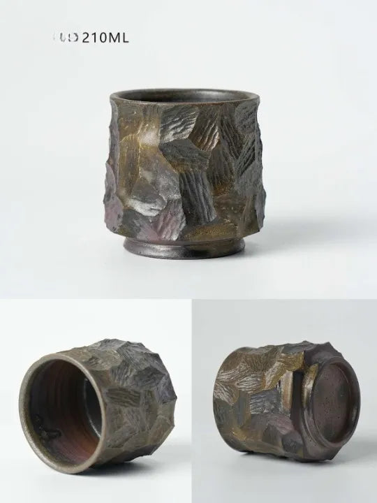 Handcrafted Wood-Fired Ceramic Coffee Mug – Clay Carved Texture Rustic Pottery Cup