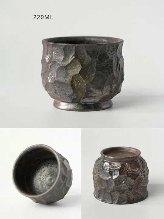 Handcrafted Wood-Fired Ceramic Coffee Mug – Clay Carved Texture Rustic Pottery Cup