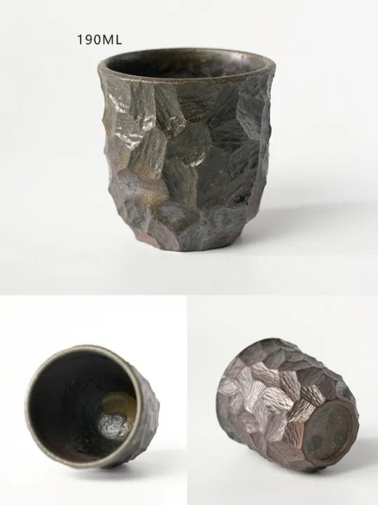 Handcrafted Wood-Fired Ceramic Coffee Mug – Clay Carved Texture Rustic Pottery Cup