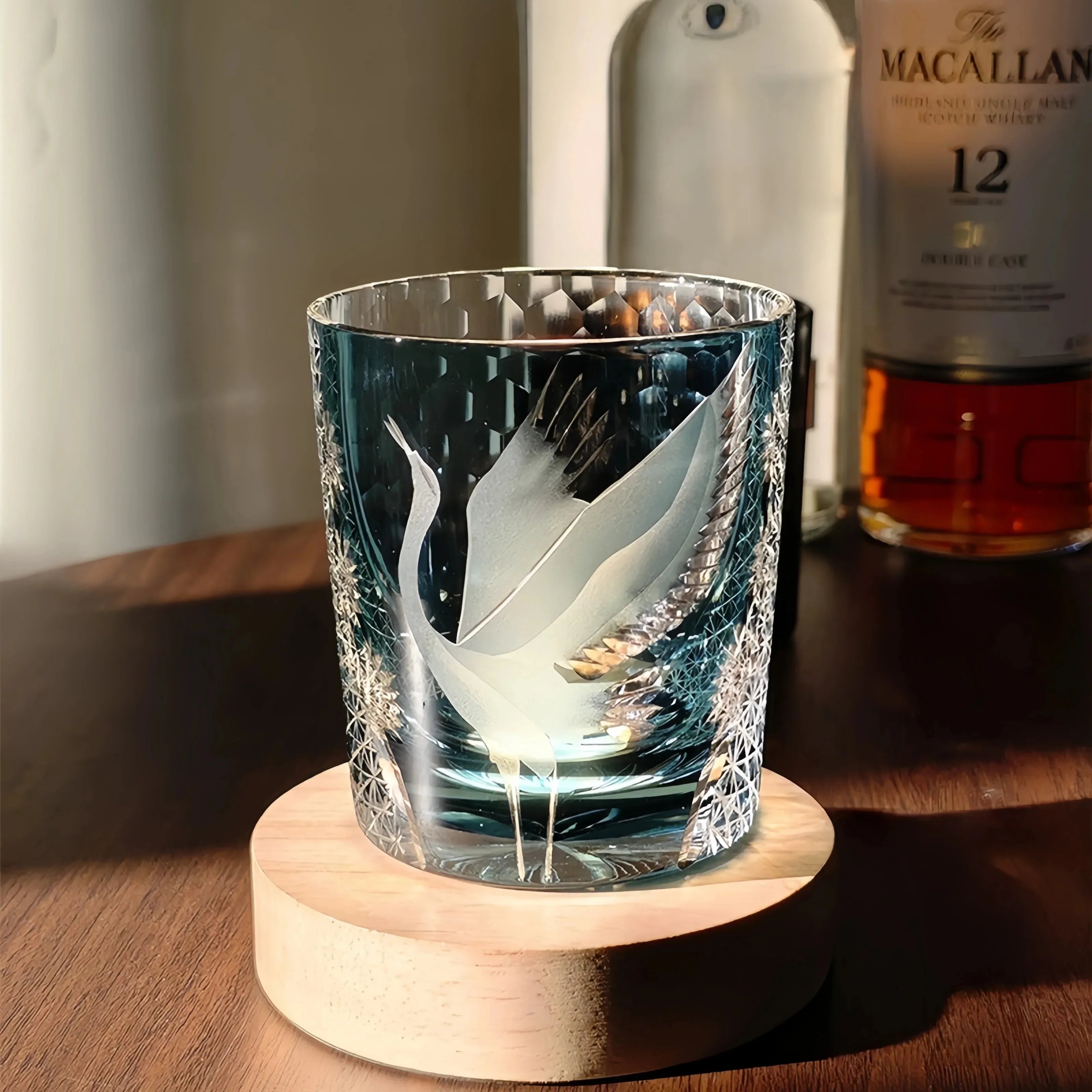 Edo Kiriko Handcrafted Soaring Crane Whisky Glass